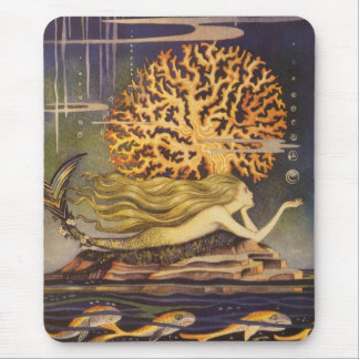 Vintage Fairy Tale, Little Mermaid in Ocean Coral Mouse Mat