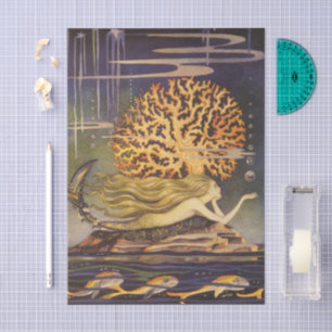 Vintage Fairy Tale, Little Mermaid in Ocean Coral Tissue Paper