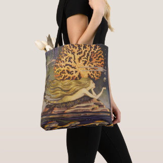 Vintage Fairy Tale, Little Mermaid in Ocean Coral Tote Bag