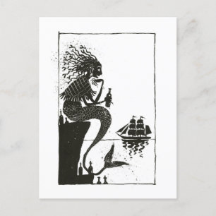 Vintage Fairy Tale Mermaid Illustration Postcard