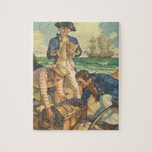 Vintage Fairy Tale Pirates, Treasure Island Jigsaw Puzzle