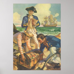 Vintage Fairy Tale Pirates, Treasure Island Poster
