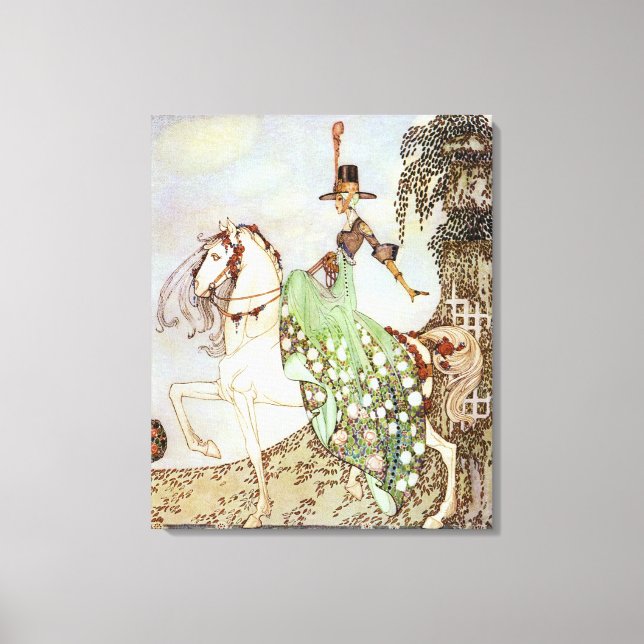 Vintage Fairy Tale Princess Riding a White Horse Canvas Print (Front)