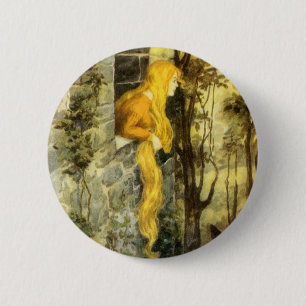 Vintage Fairy Tale, Rapunzel with Long Blonde Hair 6 Cm Round Badge