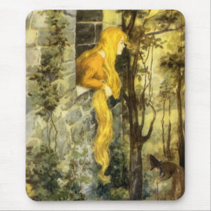 Vintage Fairy Tale, Rapunzel with Long Blonde Hair Mouse Mat