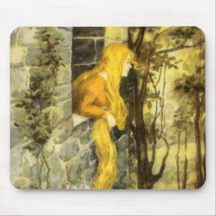 Vintage Fairy Tale, Rapunzel with Long Blonde Hair Mouse Mat