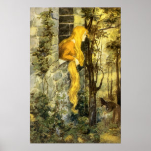 Vintage Fairy Tale, Rapunzel with Long Blonde Hair Poster