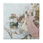 Vintage Fairy Tale Sleeping Beauty by Edmund Dulac Tile<br><div class="desc">Vintage illustration classic children's story image, The Sleeping Beauty by artist illustrator Edmund Dulac, 1910, from the book "The Sleeping Beauty and Other Fairy Tales" as retold by Sir Arthur Quiller-Couch. This image features a princess in a tree speaking to a little man. "But news of it was brought to...</div>