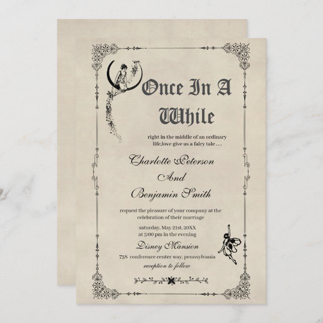 Vintage Fairy tale Storybook Wedding  Invitation (Front/Back)