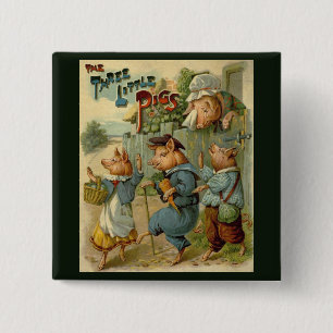 Vintage Fairy Tale, Three Little Pigs 15 Cm Square Badge