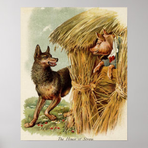 Vintage Fairy Tale, Three Little Pigs and Wolf Poster
