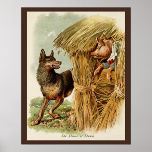 Vintage Fairy Tale, Three Little Pigs and Wolf Poster