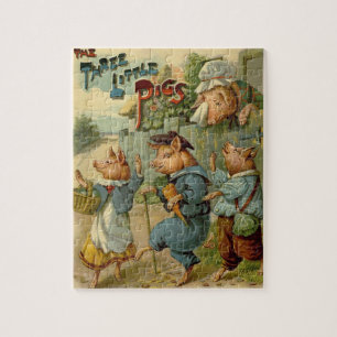 Vintage Fairy Tale, Three Little Pigs Jigsaw Puzzle