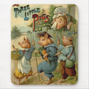 Vintage Fairy Tale, Three Little Pigs Mouse Mat