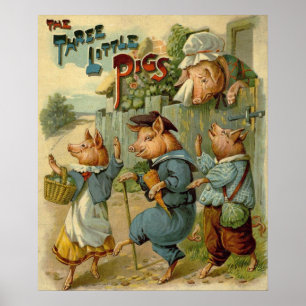 Vintage Fairy Tale, Three Little Pigs Poster