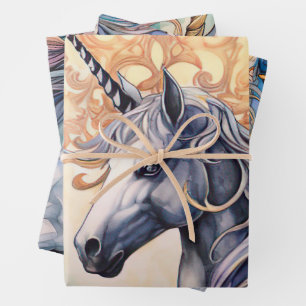 Vintage Fairy-tale Unicorn Watercolor  Wrapping Paper Sheet
