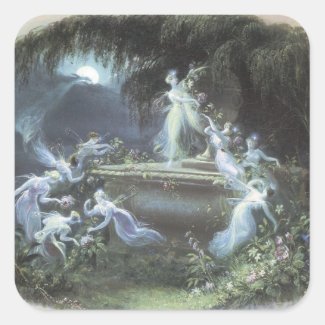 Vintage Fairy Visit At Moonlight 1832 Classic Round Sticker