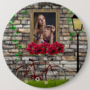 Vintage Fairytale Bicycle Roses Girly Photo Frame 6 Cm Round Badge
