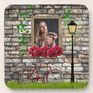 Vintage Fairytale Bicycle Roses Girly Photo Frame Coaster