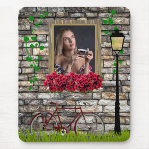 Vintage Fairytale Bicycle Roses Girly Photo Frame Mouse Mat