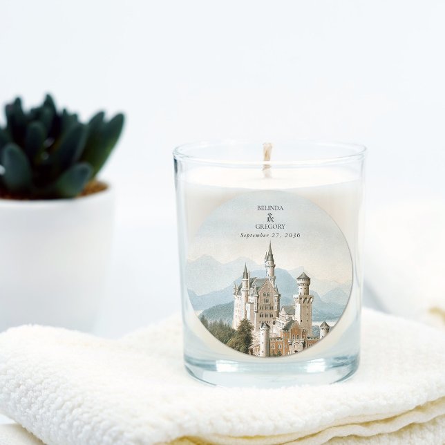 Vintage Fairytale Castle Rustic Forest Wedding Classic Round Sticker (Vintage Fairytale Castle Rustic Forest Wedding Classic Round Sticker)