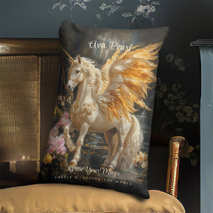 Vintage Fairytale Golden Unicorn Fantasy Pegasus Lumbar Cushion