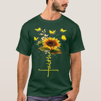 Vintage Faith Cross Sunflower Butterflies Flowers T-Shirt