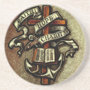 Vintage Faith Hope and Charity Symbol Coaster