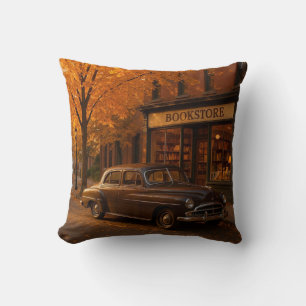 Vintage Fall/Autumn bookstore & car Cushion