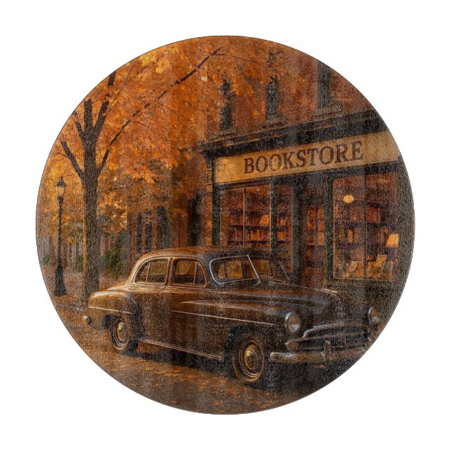 Vintage Fall/Autumn bookstore & car Cutting Board (Front)