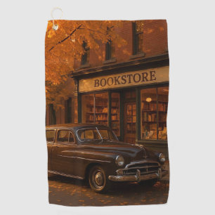 Vintage Fall/Autumn bookstore & car Golf Towel