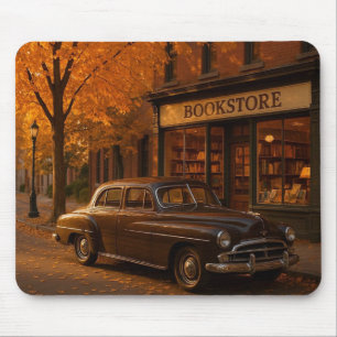 Vintage Fall/Autumn bookstore & car Mouse Mat