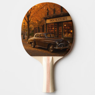 Vintage Fall/Autumn bookstore & car Ping Pong Paddle