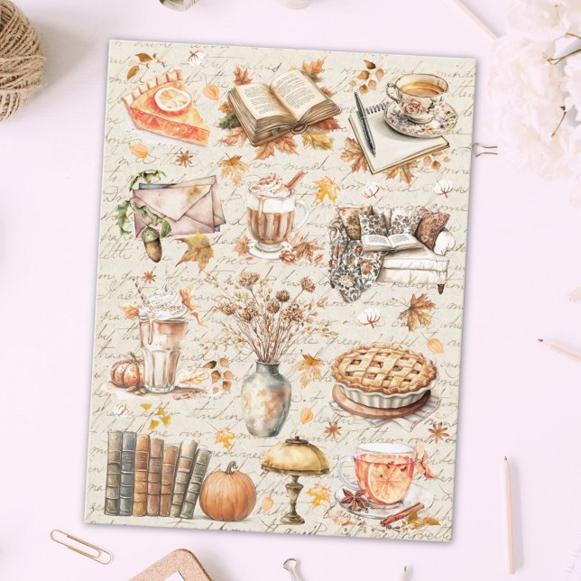 Vintage Fall Autumn Essential Book Food Aesthetic Postcard (In situ)