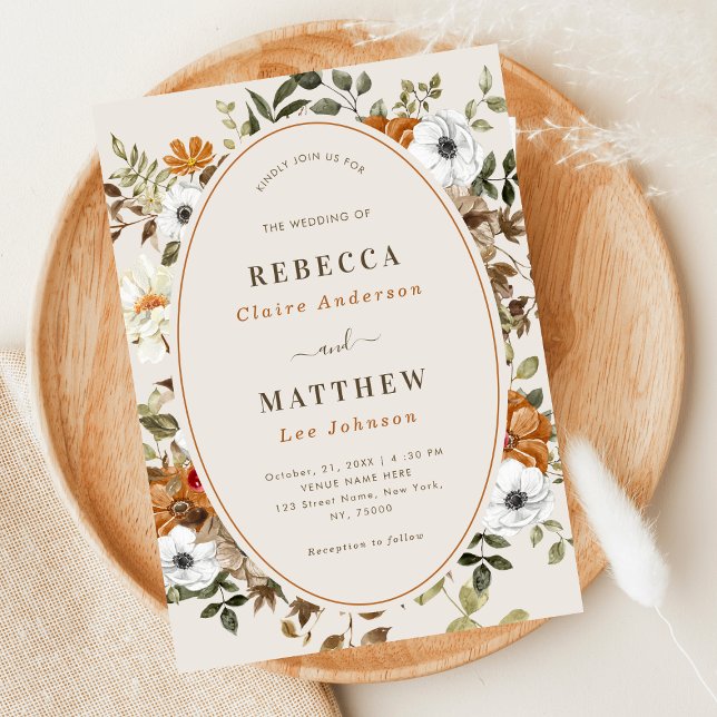 Vintage Fall Autumn Floral Monogram Wedding Invitation (Creator Uploaded)