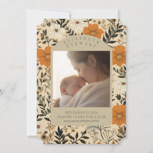 Vintage Fall Botanical 2 Photo Birth Announcement