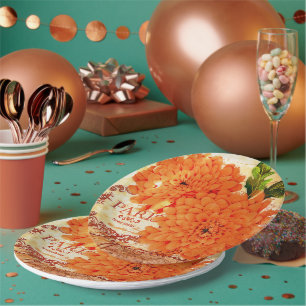 Vintage Fall chrysanthemums Paper Plate