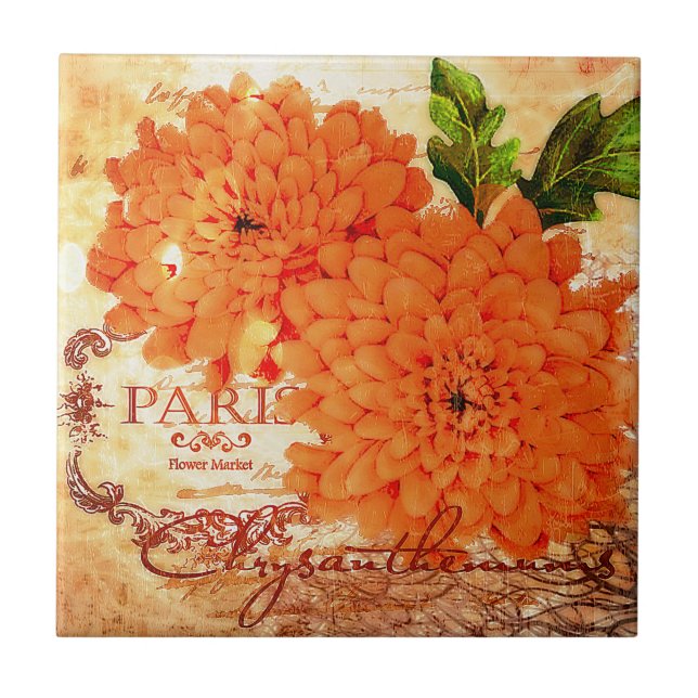 Vintage Fall chrysanthemums Tile (Front)