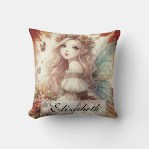 Vintage Fall Fairy with Autumn leaves Cushion