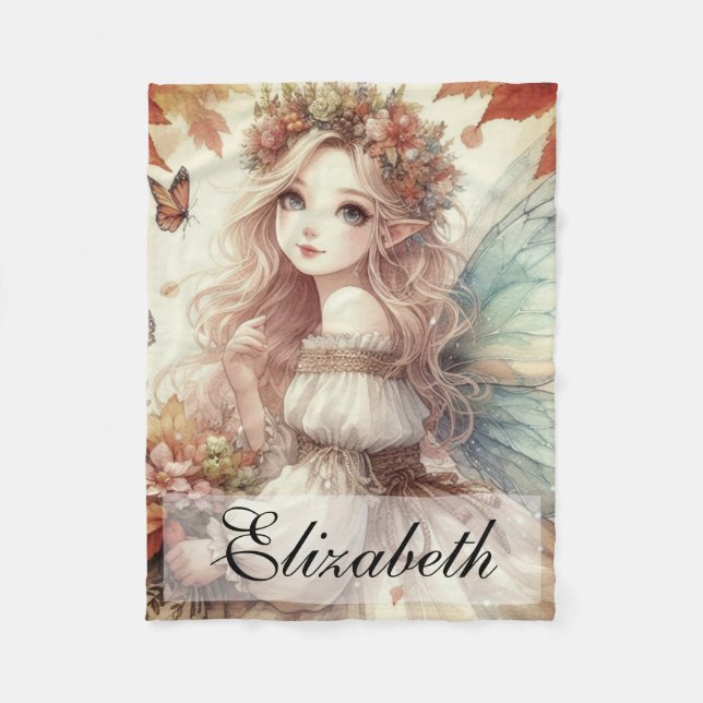 Vintage Fall Fairy with Autumn leaves  Fleece Blanket (Front)