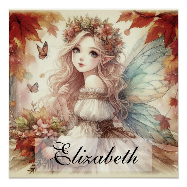 Vintage Fall Fairy with Autumn leaves  Poster (Front)