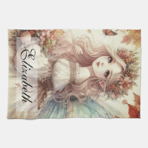 Vintage Fall Fairy with Autumn leaves  Tea Towel