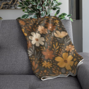 Vintage Fall Floral Pattern – Autumn Flowers Fleece Blanket