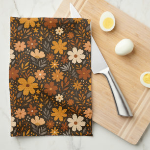 Vintage Fall Floral Pattern – Autumn Flowers Tea Towel