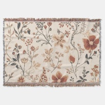 Vintage Fall Floral Pattern on Cream Rustic Autumn