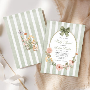 Vintage Fall Floral Sage Baby Shower Invitation