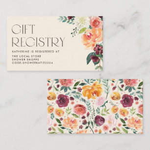 Vintage Fall Flowers Bouquet Baby Shower Registry Enclosure Card