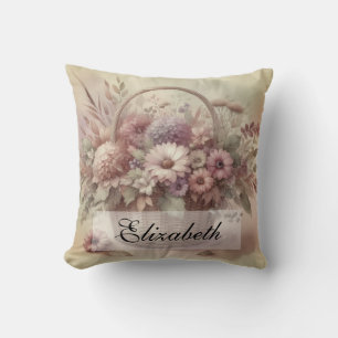 Vintage Fall flowers pastel watercolor painting  Cushion