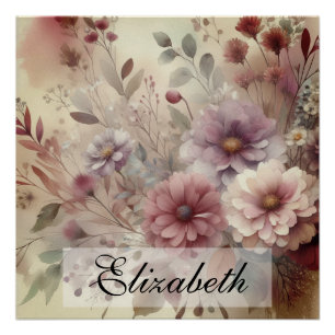 Vintage Fall flowers pastels watercolor painting Poster