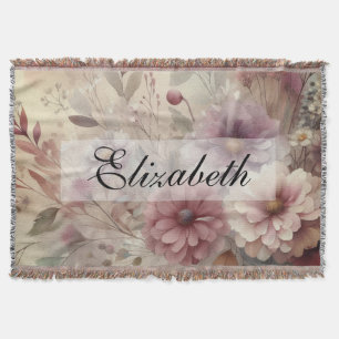 Vintage Fall flowers pastels watercolor painting Throw Blanket